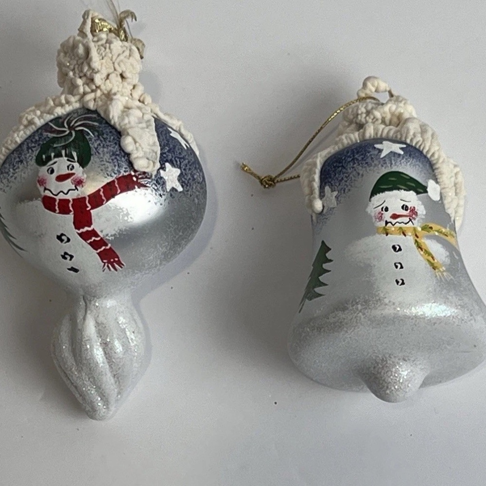 2 Blown Glass Snowman Christmas Ornament With Frosted Top